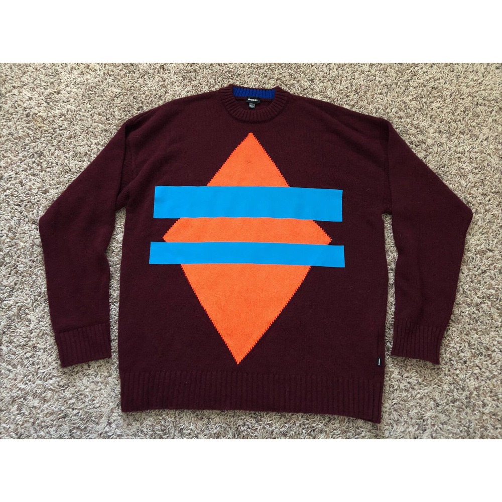 Diesel Wool Blend Neon Geometric Large Made In Italy Knit Sweater